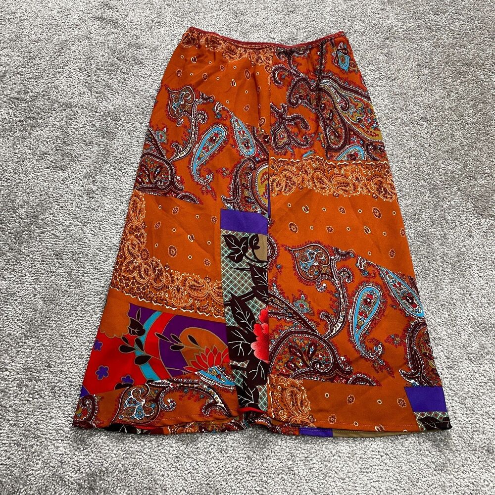 Accomplice A Line Flare Skirt womens Small Orange Midi Stretch Ladies Paisley
